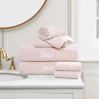 Juicy Couture Alyssa Luxurious 6 Piece Bath Towel Set (2) Bath Towels, (2) Hand Towels, and (2) Washcloths Pink Premium Bathroom Towel Set Juicy Couture Alyssa Luxurious 6 Piece Bath Towel Set (2) Bath Towels, (2) Hand Towels, and (2) Washcloths Pink Premium Bathroom Towel Set