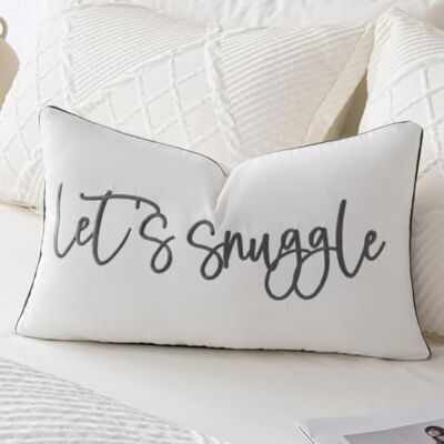 Sunkifover Let's Snuggle Decorative Lumbar Pillow Cover 14x24 Inch White and Grey Cotton Embroidery Throw Pillowcase for Bed, Bedroom, Living Room, Home Decor Sunkifover Let's Snuggle Decorative Lumbar Pillow Cover 14x24 Inch White and Grey Cotton Embroidery Throw Pillowcase for Bed, Bedroom, Living Room, Home Decor