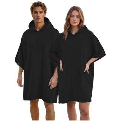 GC GAVENO CAVAILIA Poncho Towel Adult Changing Robe Women Men for Beach, Bath, Swimming Poncho with Hooded Lightweight, Super Absorbent Quick Drying Towel Changing Robe 108x85cm, Black GC GAVENO CAVAILIA Poncho Towel Adult Changing Robe Women Men for Beach, Bath, Swimming Poncho with Hooded Lightweight, Super Absorbent Quick Drying Towel Changing Robe 108x85cm, Black