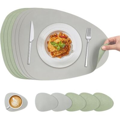KitchenBoss KtichenBoss Washable Place Mats and Coasters Set of 6 Double-Sided Place Mats for Use in Kitchens, Dining Rooms and Offices (Green + Grey), 40 x 30 cm KitchenBoss KtichenBoss Washable Place Mats and Coasters Set of 6 Double-Sided Place Mats for Use in Kitchens, Dining Rooms and Offices (Green + Grey), 40 x 30 cm
