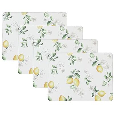 Laura Ashley Cork Placemats 16 x 12-inch for Kitchen and Dining Tables, Heat Resistant, Durable, Easy Clean, Set of 4, Lemon Floral Laura Ashley Cork Placemats 16 x 12-inch for Kitchen and Dining Tables, Heat Resistant, Durable, Easy Clean, Set of 4, Lemon Floral