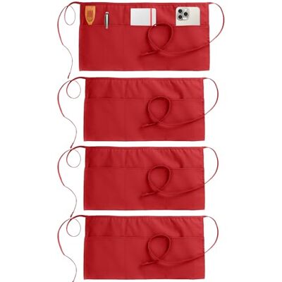 UTOPIA DEALS Utopia Wear 4 Pack 3 Pockets Waitress Apron, 24 x 12 Inches Waist Aprons for Home and Kitchen red Adult UTOPIA DEALS Utopia Wear 4 Pack 3 Pockets Waitress Apron, 24 x 12 Inches Waist Aprons for Home and Kitchen red Adult