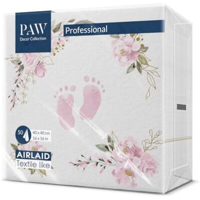 PAW Decor Collection Airlaid Cloth-Like Napkins (40 x 40 cm) 50 Pieces Ideal for Baby Shower, Gender Reveal, Christening Linen Feel Elegant Napkins Color: Baby Feet Light Pink PAW Decor Collection Airlaid Cloth-Like Napkins (40 x 40 cm) 50 Pieces Ideal for Baby Shower, Gender Reveal, Christening Linen Feel Elegant Napkins Color: Baby Feet Light Pink
