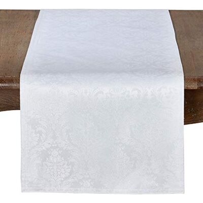 SARO LIFESTYLE 6115.W1672B Damassé Collection White Damask Table Runner, 100% Polyester SARO LIFESTYLE 6115.W1672B Damassé Collection White Damask Table Runner, 100% Polyester