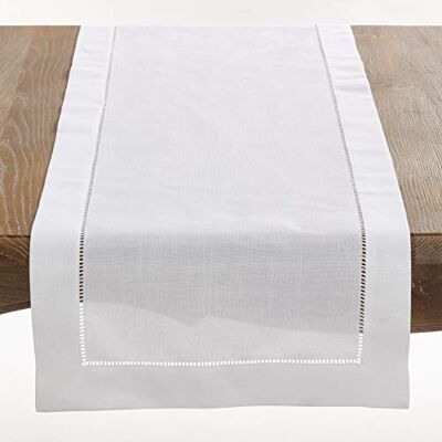 SARO LIFESTYLE Table Runner, Polyester, White, 16" x 120 SARO LIFESTYLE Table Runner, Polyester, White, 16" x 120