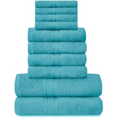 GC GAVENO CAVAILIA 10 Piece Towel Bale Set Quick Drying Cotton Towel Highly Absorbent 450 GSM Teal Towels Set Bathroom Towels Bale Set 4x Face 4x Hand 2x Bath Towels GC GAVENO CAVAILIA 10 Piece Towel Bale Set Quick Drying Cotton Towel Highly Absorbent 450 GSM Teal Towels Set Bathroom Towels Bale Set 4x Face 4x Hand 2x Bath Towels