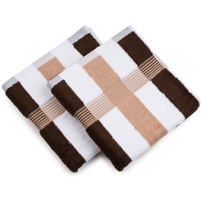 Gözze New York Striped Hand Towels, Set of 2, Soft and Absorbent, 100% Cotton, 50 x 100 cm Maroon/White/Mocha Gözze New York Striped Hand Towels, Set of 2, Soft and Absorbent, 100% Cotton, 50 x 100 cm Maroon/White/Mocha