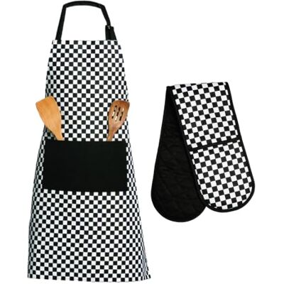 Premier Housewares 2pc Double Oven Glove and Apron Set, Black and White Premier Housewares 2pc Double Oven Glove and Apron Set, Black and White