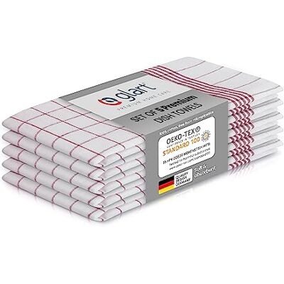 Glart 48KR1 Dish Towels 5-pc set 50x70 cm red checkered 100% cotton, OEKO-TEX certified, pre-washed, absorbent, washable, durable, with hanger, for household, kitchen, catering, office. Glart 48KR1 Dish Towels 5-pc set 50x70 cm red checkered 100% cotton, OEKO-TEX certified, pre-washed, absorbent, washable, durable, with hanger, for household, kitchen, catering, office.