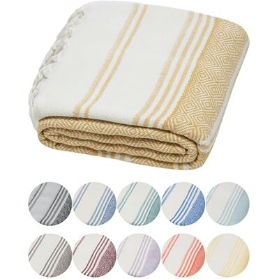DEMMEX Certified 100% Organic Turkish Cotton Beach and Bath Towel Hammam Peshtemal Towel, Blanket Oversized, Quick Dry, Sand Free, Compact -Diamond Weave, Prewashed, Made in Turkey, 180x90 Mustard DEMMEX Certified 100% Organic Turkish Cotton Beach and Bath Towel Hammam Peshtemal Towel, Blanket Oversized, Quick Dry, Sand Free, Compact -Diamond Weave, Prewashed, Made in Turkey, 180x90 Mustard