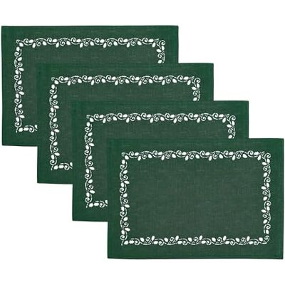 Elrene Home Fashions Holly Scroll Laser Cut Holiday Fabric Dining Placemats, Set of 4, 13"x19", Holly Green Elrene Home Fashions Holly Scroll Laser Cut Holiday Fabric Dining Placemats, Set of 4, 13"x19", Holly Green