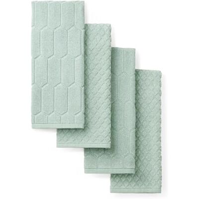 Martha Stewart Honeycomb Chambray Textured Kitchen Towel 4-Pack Set, 100% Cotton with Absorbent Terrycloth, Decorative Kitchen Towels, Mint Green, 16"x28 Martha Stewart Honeycomb Chambray Textured Kitchen Towel 4-Pack Set, 100% Cotton with Absorbent Terrycloth, Decorative Kitchen Towels, Mint Green, 16"x28
