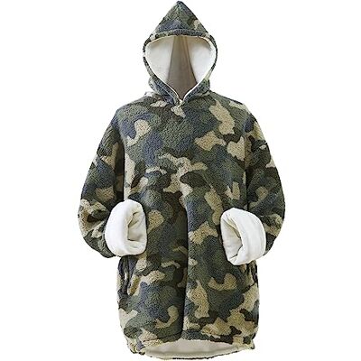 Cathay Home Oversized Wearable Sherpa and Micro-Mink Blanket Hoodie, Green One Size Fits Most Cathay Home Oversized Wearable Sherpa and Micro-Mink Blanket Hoodie, Green One Size Fits Most