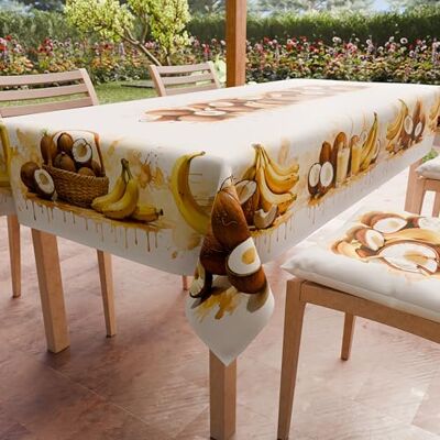 PETTI Artigiani Italiani Stain Resistant Rectangular Tablecloth Kitchen Table Cover Coconut and Banana Fruit Design (140 x 300 cm) 100% Made in Italy PETTI Artigiani Italiani Stain Resistant Rectangular Tablecloth Kitchen Table Cover Coconut and Banana Fruit Design (140 x 300 cm) 100% Made in Italy