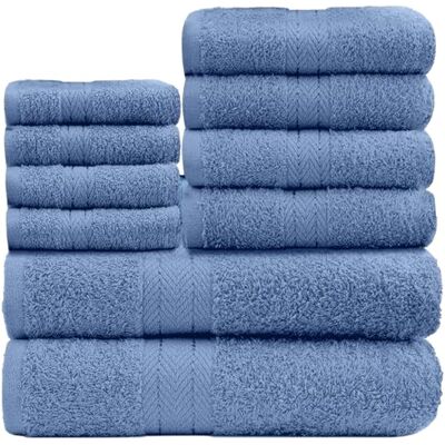 GC GAVENO CAVAILIA 10 Piece Towel Bale Set Quick Drying Cotton Towel Highly Absorbent 450 GSM Blue Towels Set Bathroom Towels Bale Set 4x Face 4x Hand 2x Bath Towels GC GAVENO CAVAILIA 10 Piece Towel Bale Set Quick Drying Cotton Towel Highly Absorbent 450 GSM Blue Towels Set Bathroom Towels Bale Set 4x Face 4x Hand 2x Bath Towels