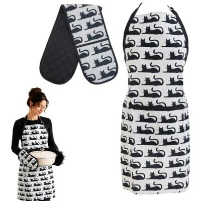 Premier Housewares 2pc Double Oven Glove and Apron Set, Black & White Premier Housewares 2pc Double Oven Glove and Apron Set, Black & White