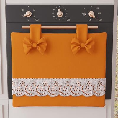 PETTI Artigiani Italiani Oven Cover, Elegant Oven Cover, Shabby Chic Solid Colour Oven Cover with Lace Frill and Bows, Cotton Oven Cover, 50 x 42 cm Orange PETTI Artigiani Italiani Oven Cover, Elegant Oven Cover, Shabby Chic Solid Colour Oven Cover with Lace Frill and Bows, Cotton Oven Cover, 50 x 42 cm Orange