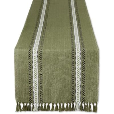 DII Fringe Striped Table Top, Cotton, Dobby Olive, Table Runner, 14 x 108 cm DII Fringe Striped Table Top, Cotton, Dobby Olive, Table Runner, 14 x 108 cm