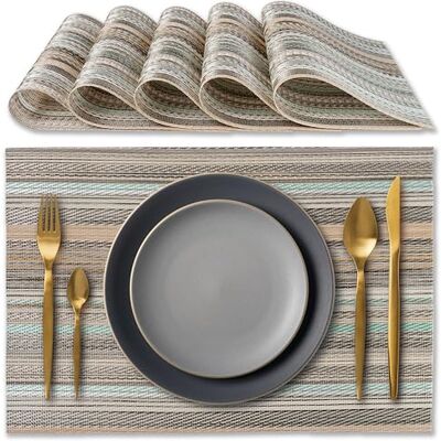IPEA Elegant American Placemats 45 x 30 cm for Dinner, Lunch, Breakfast 6 Units Washable Placemats, Heat Resistant, Non-Slip, Stain Resistant for Kitchen and Dining Table Beige Stripes IPEA Elegant American Placemats 45 x 30 cm for Dinner, Lunch, Breakfast 6 Units Washable Placemats, Heat Resistant, Non-Slip, Stain Resistant for Kitchen and Dining Table Beige Stripes