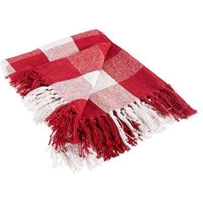 DII Rustic Farmhouse Throw Blanket with Decorative Tassles, Use for Chair, Couch, Bed, Picnic, Camping, Beach, & Just Staying Cozy at Home, Red & White DII Rustic Farmhouse Throw Blanket with Decorative Tassles, Use for Chair, Couch, Bed, Picnic, Camping, Beach, & Just Staying Cozy at Home, Red & White