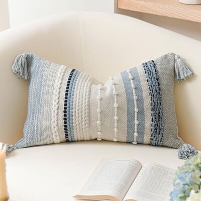 BlissBlush Decorative Lumbar Throw Pillow Cover 14x24 Boho Coastal Blue Accent Cushion for Couch Sofa Farmhouse Pillowcase for Bedroom Living Room Home Décor Cover ONLY BlissBlush Decorative Lumbar Throw Pillow Cover 14x24 Boho Coastal Blue Accent Cushion for Couch Sofa Farmhouse Pillowcase for Bedroom Living Room Home Décor Cover ONLY