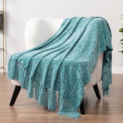 PAVILIA Teal Green Throw Blanket for Couch & Sofa, Soft Knit Woven Turquoise Blanket with Tassel, Decorative for Chair & Living Room, 50x60 PAVILIA Teal Green Throw Blanket for Couch & Sofa, Soft Knit Woven Turquoise Blanket with Tassel, Decorative for Chair & Living Room, 50x60