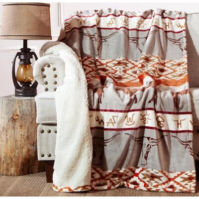 Carstens , INC. Ultra Premium Super Soft Plush Sherpa Fleece Oversized Throw Blanket 54" x 68", Longhorn Carstens , INC. Ultra Premium Super Soft Plush Sherpa Fleece Oversized Throw Blanket 54" x 68", Longhorn
