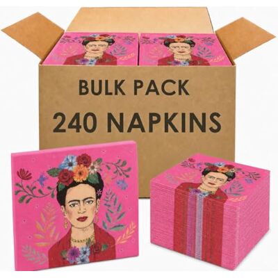 Talking Tables 240 x Frida Kahlo Pink Paper Cocktail Napkins, 25 cm Disposable Serviettes for Mexican Fiesta, Birthday, Boho Summer Party Tableware & Decoupage Talking Tables 240 x Frida Kahlo Pink Paper Cocktail Napkins, 25 cm Disposable Serviettes for Mexican Fiesta, Birthday, Boho Summer Party Tableware & Decoupage