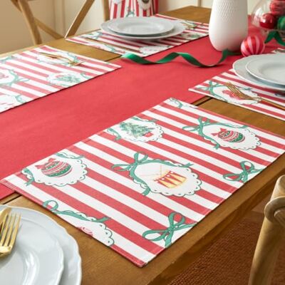Catherine Lansfield Christmas Vintage Stripe Dining Placemat 4 Pack Red Catherine Lansfield Christmas Vintage Stripe Dining Placemat 4 Pack Red