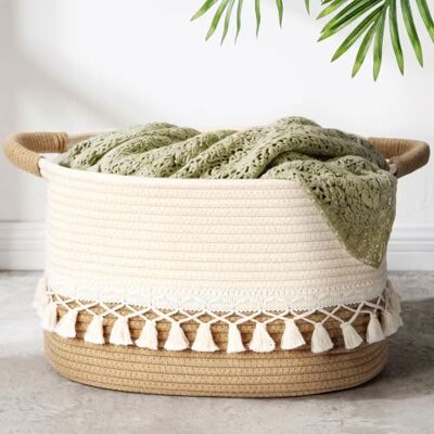 Alyvisun Small Storage Baskets with Tassels, Laundry Toy Basket 38x26x22 cm Soft Cotton Weave Organizes Blankets Towels and Everyday Essentials Alyvisun Small Storage Baskets with Tassels, Laundry Toy Basket 38x26x22 cm Soft Cotton Weave Organizes Blankets Towels and Everyday Essentials