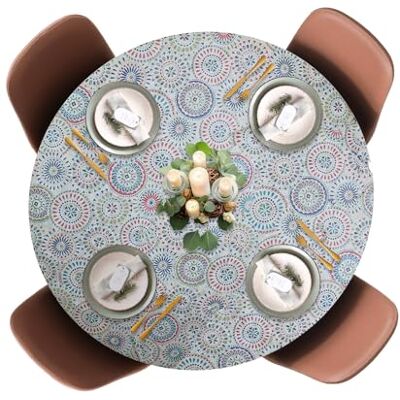 Covers For The Home Elastic Edged Flannel Backed Vinyl Fitted Table Covers (Large Round, Multi-Color Geometric) Covers For The Home Elastic Edged Flannel Backed Vinyl Fitted Table Covers (Large Round, Multi-Color Geometric)