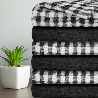 Casabella Pack Of 6 Terry Towelling Cotton Kitchen Tea Towels. Soft Kitchen Tea Towel Set, Highly Absorbent Dish Towels & Bar Towel Unbeatable Price (6 Pieces Set, Black) Casabella Pack Of 6 Terry Towelling Cotton Kitchen Tea Towels. Soft Kitchen Tea Towel Set, Highly Absorbent Dish Towels & Bar Towel Unbeatable Price (6 Pieces Set, Black)