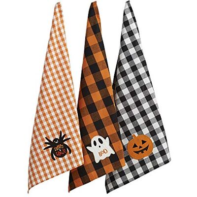 DII Embellished Cotton Kitchen Hand Towel Set, Spooky Farmhouse Buffalo Check, 18x28 DII Embellished Cotton Kitchen Hand Towel Set, Spooky Farmhouse Buffalo Check, 18x28