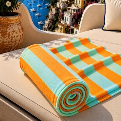 PETTI Artigiani Italiani Microfibre Beach Towel, Beach or Pool Towel, Beach Towel, Large 90 x 180 cm, Tiffany Orange Stripes PETTI Artigiani Italiani Microfibre Beach Towel, Beach or Pool Towel, Beach Towel, Large 90 x 180 cm, Tiffany Orange Stripes