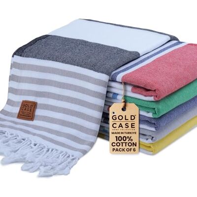 GOLD CASE HOME COLLECTION Gold Case Turkish Beach Towel Set of 6, 100% Cotton, Oversized Beach Towels, 70 x 38 Inch, Olympos, Extra Large Beach Towels, Quick Drying and Sand Free, Multi-Colour-2 GOLD CASE HOME COLLECTION Gold Case Turkish Beach Towel Set of 6, 100% Cotton, Oversized Beach Towels, 70 x 38 Inch, Olympos, Extra Large Beach Towels, Quick Drying and Sand Free, Multi-Colour-2
