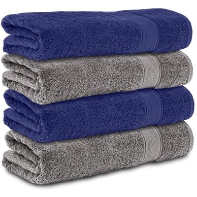 Komfortec Set of 4 Bath Towels 70 x 140 cm – 100% Cotton – Soft and Highly Absorbent – Large Size – Charcoal/Navy Blue Komfortec Set of 4 Bath Towels 70 x 140 cm – 100% Cotton – Soft and Highly Absorbent – Large Size – Charcoal/Navy Blue