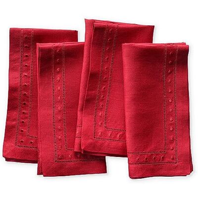 O'lucio Authentique Home O'lucio Linen Napkins Red 45 x 45 cm, Set of 4 Hemstitched Dinner Napkins Cloth with Embroidered Swiss Dot Machine Washable, French Flax Natural Fabric O'lucio Authentique Home O'lucio Linen Napkins Red 45 x 45 cm, Set of 4 Hemstitched Dinner Napkins Cloth with Embroidered Swiss Dot Machine Washable, French Flax Natural Fabric