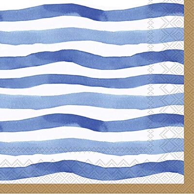 Boston International C817504 IHR Cocktail Beverage Paper Napkins, Wavy Stripe Blue Boston International C817504 IHR Cocktail Beverage Paper Napkins, Wavy Stripe Blue