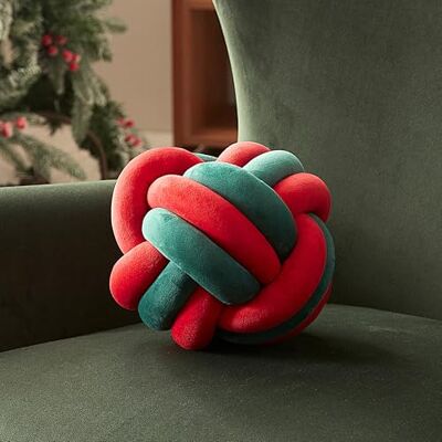 Sonive Sonvie Knot Ball Pillow Decorative Knotted Cushion, Soft Round Throw Pillow Decorative for Couch, Sofa, Bedroom, Living Room 22cm diametre red+green Sonive Sonvie Knot Ball Pillow Decorative Knotted Cushion, Soft Round Throw Pillow Decorative for Couch, Sofa, Bedroom, Living Room 22cm diametre red+green