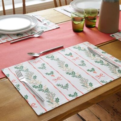 Catherine Lansfield Christmas Holly Stripe Dining Placemat 4 Pack Cream/Red Catherine Lansfield Christmas Holly Stripe Dining Placemat 4 Pack Cream/Red