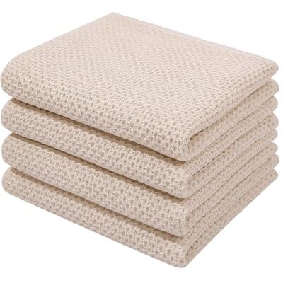 Homaxy 100% Cotton Waffle Weave Kitchen Dish Towels, Ultra Soft Absorbent Quick Drying Cleaning Towel, 13 x 28 Inches, 4-Pack, Beige Homaxy 100% Cotton Waffle Weave Kitchen Dish Towels, Ultra Soft Absorbent Quick Drying Cleaning Towel, 13 x 28 Inches, 4-Pack, Beige