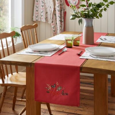 Catherine Lansfield Christmas Holly Stripe Dining Table Runner Cream/Red Catherine Lansfield Christmas Holly Stripe Dining Table Runner Cream/Red