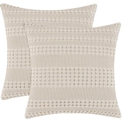 PHF 100% Cotton Waffle Weave Euro Sham Covers, 2 Pack 26" x 26" Pillow Covers for Elegant Home Decorative, No Insert, Decorative Euro Throw Pillow Covers for Bed Couch Sofa, Oatmeal PHF 100% Cotton Waffle Weave Euro Sham Covers, 2 Pack 26" x 26" Pillow Covers for Elegant Home Decorative, No Insert, Decorative Euro Throw Pillow Covers for Bed Couch Sofa, Oatmeal