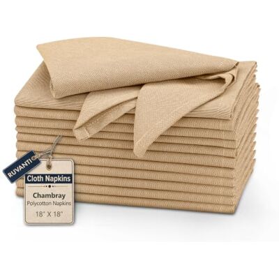 Ruvanti 12 Pack Cloth Napkins 18x18 Dinner Napkins, Soft, Comfortable, Reusable Napkins Durable Linen Napkins, Table Napkins, Poly Cotton Chambray Fabric Napkins for Dinners, Parties, Wedding – Honey Ruvanti 12 Pack Cloth Napkins 18x18 Dinner Napkins, Soft, Comfortable, Reusable Napkins Durable Linen Napkins, Table Napkins, Poly Cotton Chambray Fabric Napkins for Dinners, Parties, Wedding – Honey