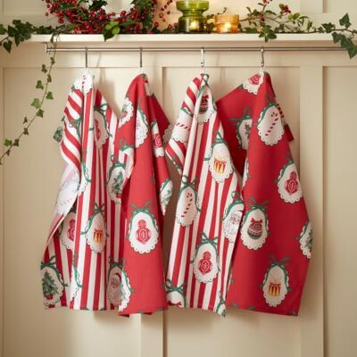 Catherine Lansfield Christmas Vintage Stripe Kitchen Tea Towel 4 Pack Red Catherine Lansfield Christmas Vintage Stripe Kitchen Tea Towel 4 Pack Red
