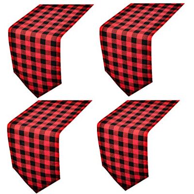 FIGEPO 4 Pack Buffalo Check Table Runners Red and Black Plaid Table Runner for Christmas Dinner, Lumberjack Party, Outdoor or Indoor Gatherings Table Home Decorations 12"x72 FIGEPO 4 Pack Buffalo Check Table Runners Red and Black Plaid Table Runner for Christmas Dinner, Lumberjack Party, Outdoor or Indoor Gatherings Table Home Decorations 12"x72