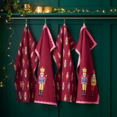 Catherine Lansfield Christmas Nutcracker Kitchen Tea Towel Pack of 4 Plum Catherine Lansfield Christmas Nutcracker Kitchen Tea Towel Pack of 4 Plum