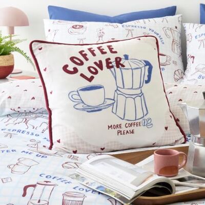 Fusion Coffee Club Blue Filled Cushion, 43 x 43cm, Recycled Polyester, Microfibre Pad Fusion Coffee Club Blue Filled Cushion, 43 x 43cm, Recycled Polyester, Microfibre Pad