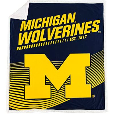 Northwest NCAA Michigan Wolverines Mink Sherpa Throw Blanket, 50" x 60", New School Northwest NCAA Michigan Wolverines Mink Sherpa Throw Blanket, 50" x 60", New School