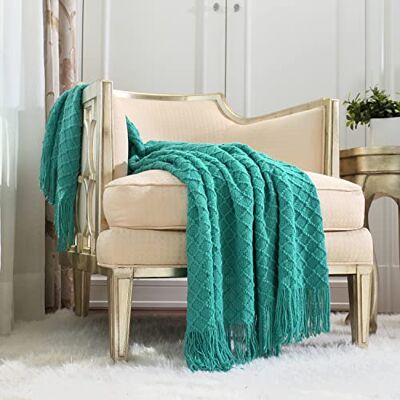 CREVENT Boho Crochet Textured Knitted Throw Blanket for Couch Sofa Chair Bed Decoration, Gift Idea for Mom Birthday, Soft Warm Cozy Light Weight for Spring Summer (127cmX152cm Aqua Blue/Teal) CREVENT Boho Crochet Textured Knitted Throw Blanket for Couch Sofa Chair Bed Decoration, Gift Idea for Mom Birthday, Soft Warm Cozy Light Weight for Spring Summer (127cmX152cm Aqua Blue/Teal)